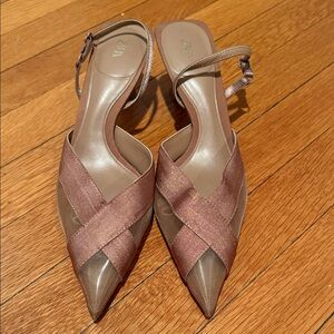 Zara Rose Gold Metallic Pointed Slingback Mules